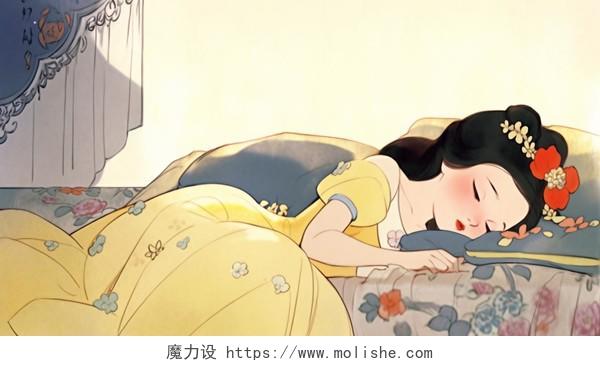 一个卡通女孩躺在床上AI插画儿童故事配图